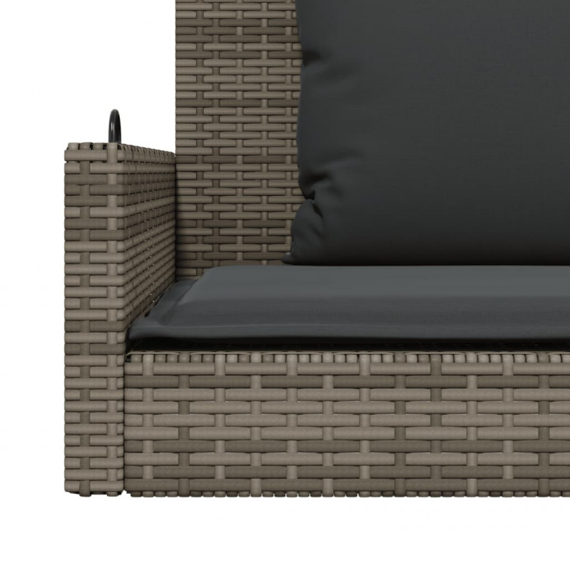 Ławka bujana z poduszkami, szara, 119x56x48 cm, polirattan