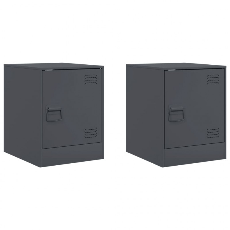 Szafki nocne, 2 szt., antracytowe, 34,5x39x44 cm, stal