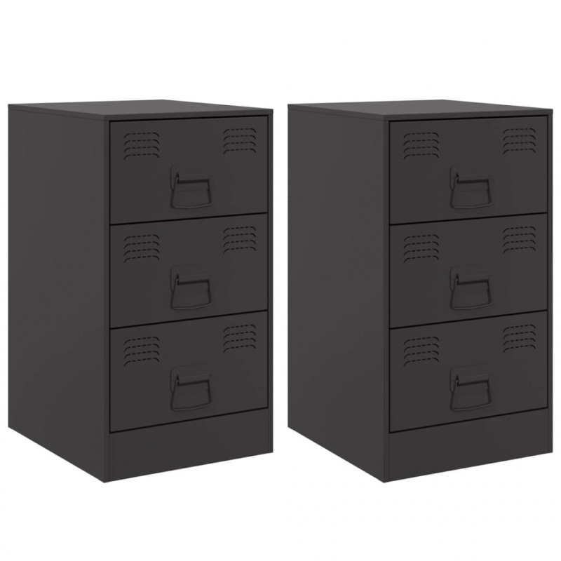 Szafki nocne, 2 szt., czarne, 34,5x39x62 cm, stal