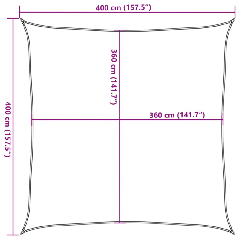Żagiel przeciwsłoneczny, 160 g/m², niebieski, 4x4 m, HDPE