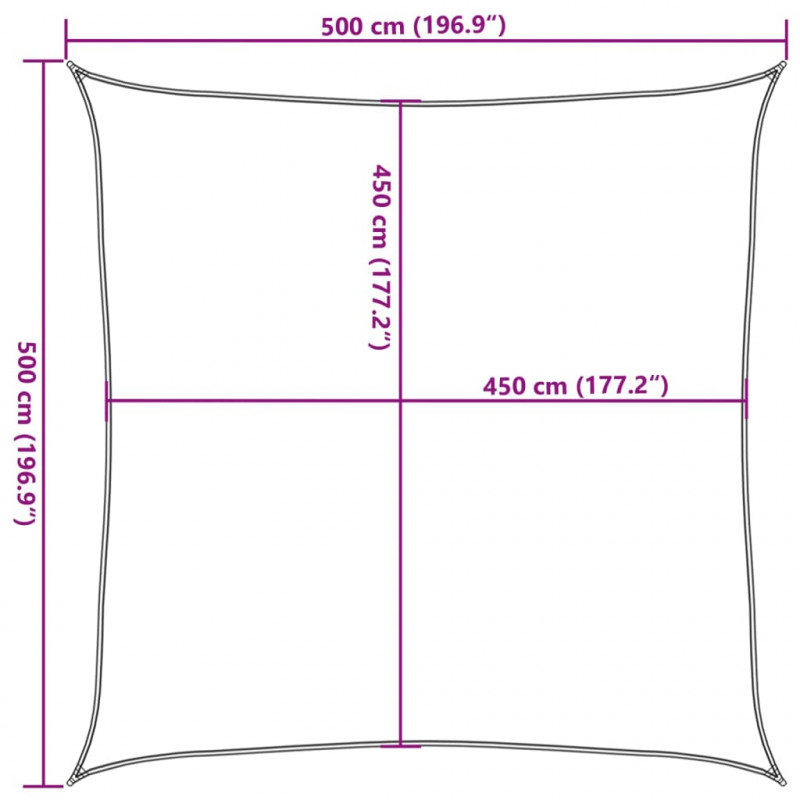 Żagiel przeciwsłoneczny, 160 g/m², żółty, 5x5 m, HDPE