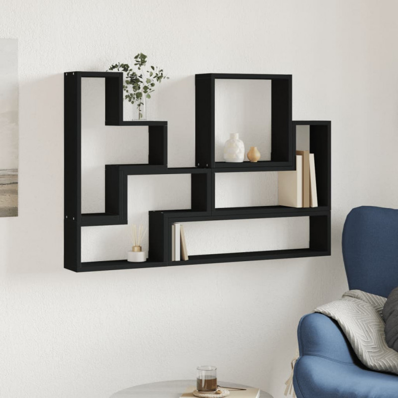 Półka ścienna, czarna, 96x12x64 cm, materiał drewnopochodny