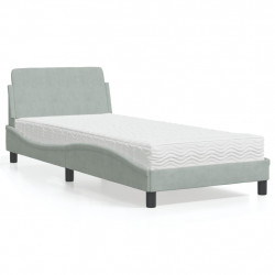 Łóżko z materacem, jasnoszare, 80x200 cm, aksamitne