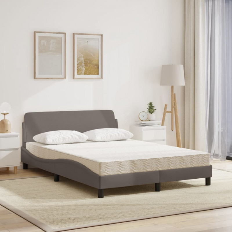 Łóżko z materacem, taupe, 120x200 cm, obite tkaniną