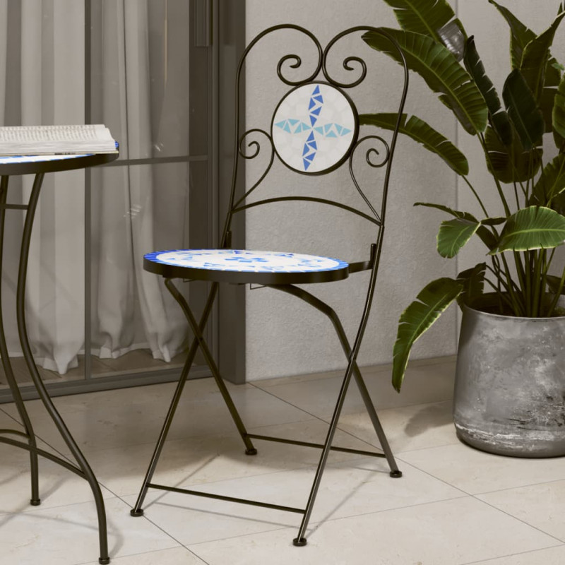 Składane krzesła bistro, 2 szt,. niebiesko-białe, ceramiczne