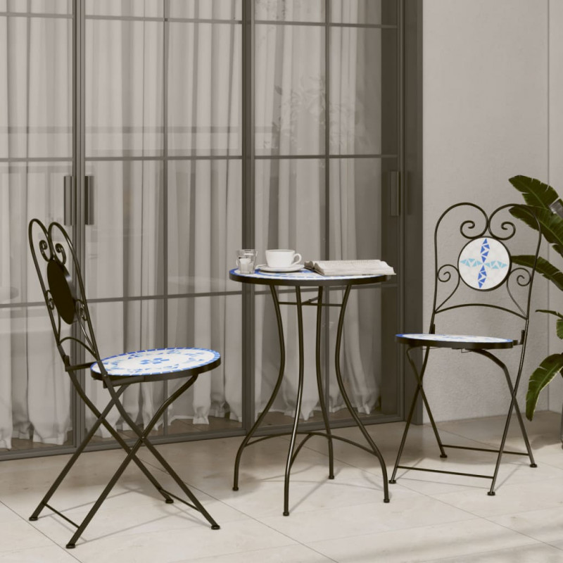 Składane krzesła bistro, 2 szt,. niebiesko-białe, ceramiczne