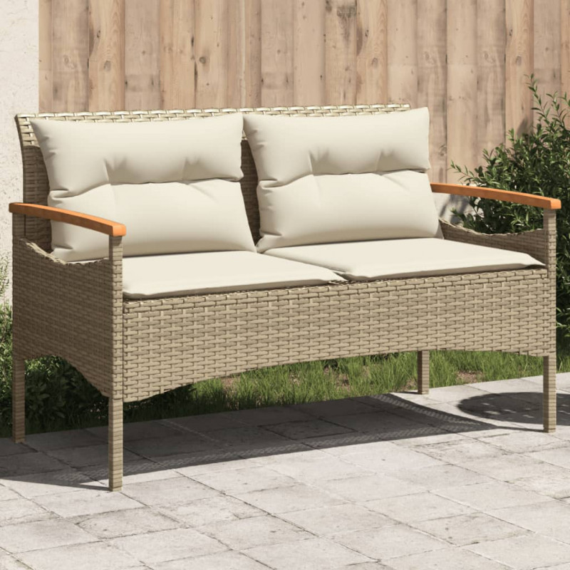 Ławka ogrodowa z poduszkami, 116x62,5x74 cm, beżowa, polirattan