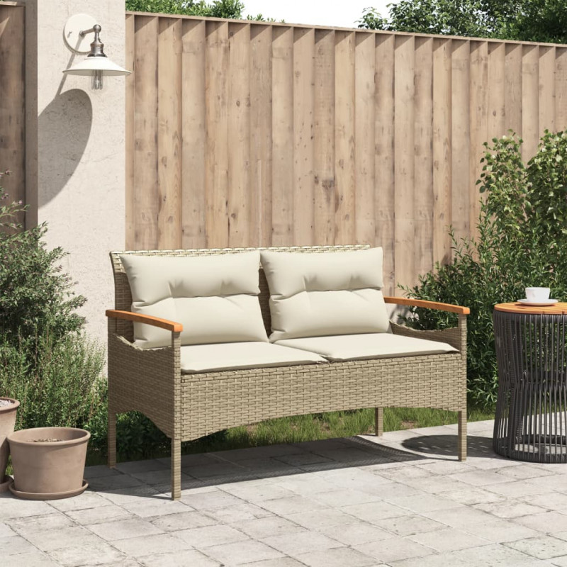 Ławka ogrodowa z poduszkami, 116x62,5x74 cm, beżowa, polirattan