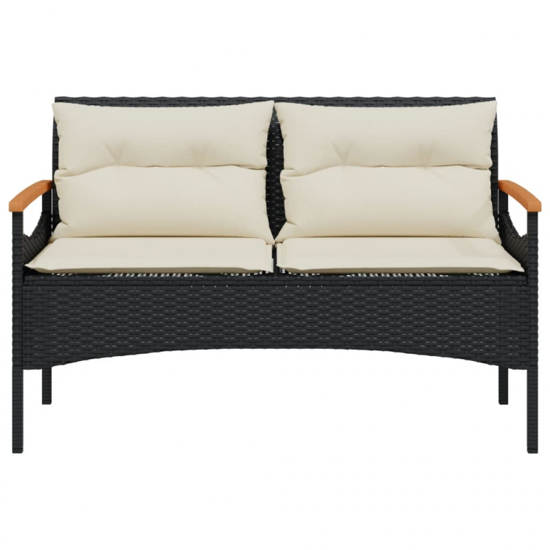 Ławka ogrodowa z poduszkami, 116x62,5x74 cm, czarna, polirattan