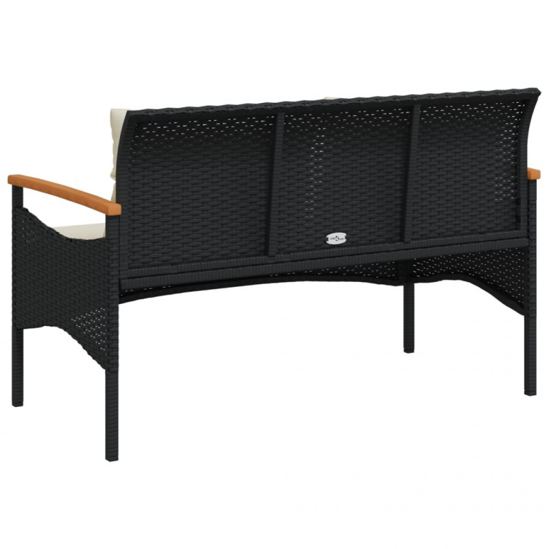 Ławka ogrodowa z poduszkami, 116x62,5x74 cm, czarna, polirattan
