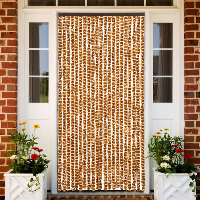 Zasłona przeciwko owadom, ochra i biel, 90x220 cm, szenil
