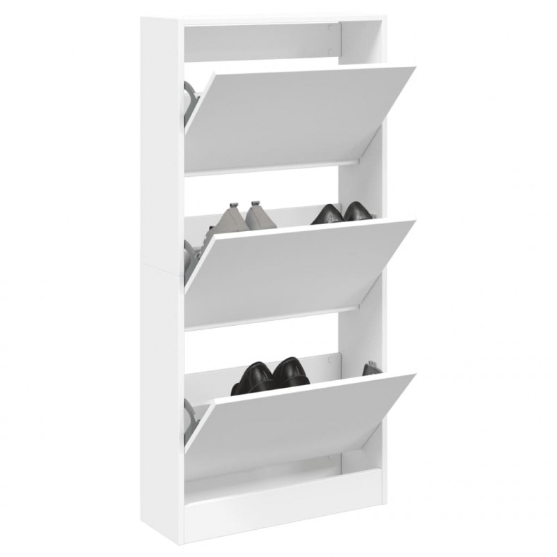 Szafka na buty, biała, 60x21x125,5 cm, materiał drewnopochodny