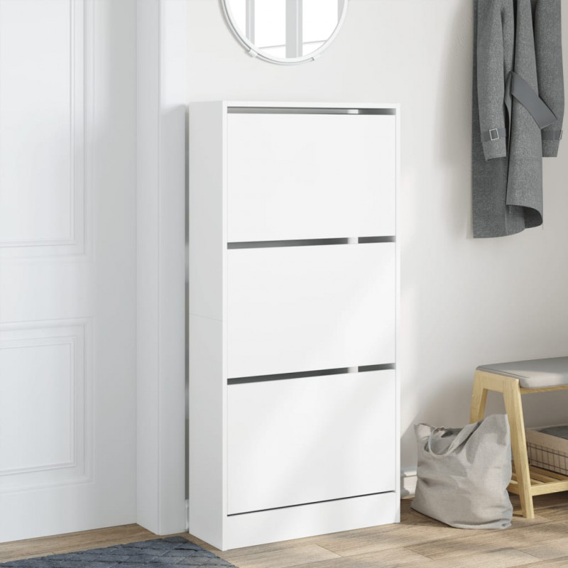 Szafka na buty, biała, 60x21x125,5 cm, materiał drewnopochodny