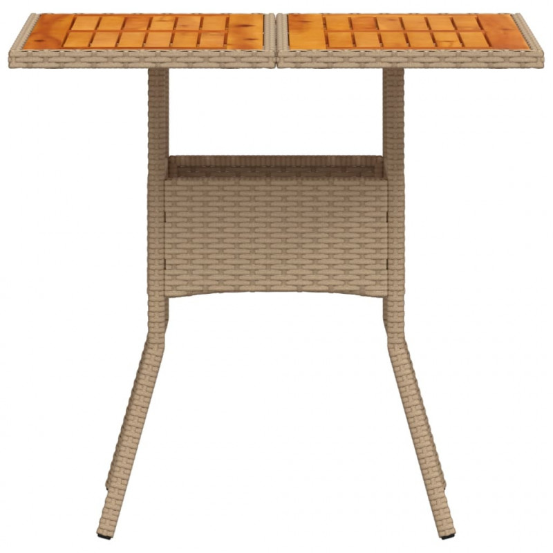Stolik ogrodowy, beżowy, 80x80x75 cm, polirattan i akacja