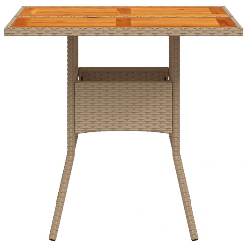 Stolik ogrodowy, beżowy, 80x80x75 cm, polirattan i akacja