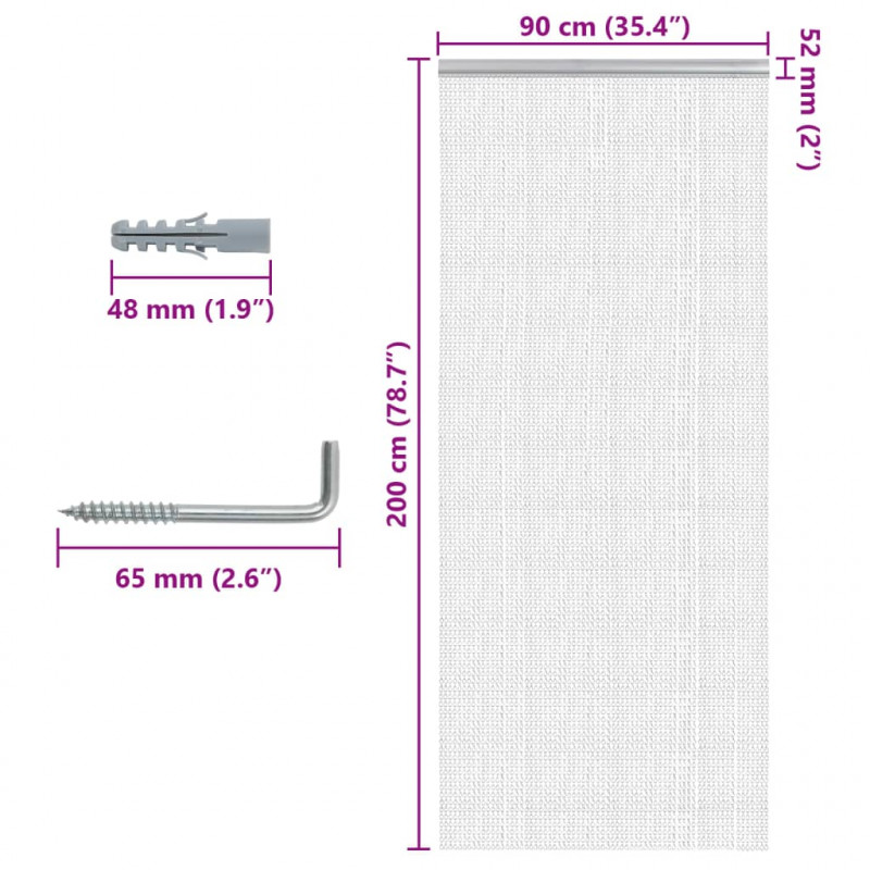Moskitiera łańcuchowa do drzwi, 90x200 cm, aluminium