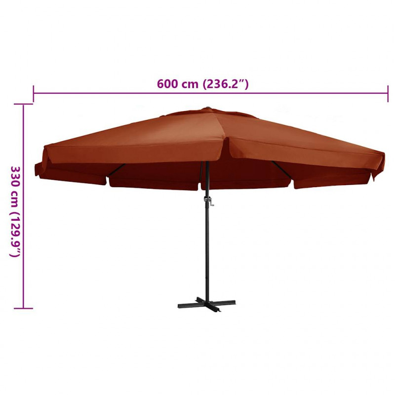 Parasol ogrodowy na aluminiowym słupku, 600 cm, terakota