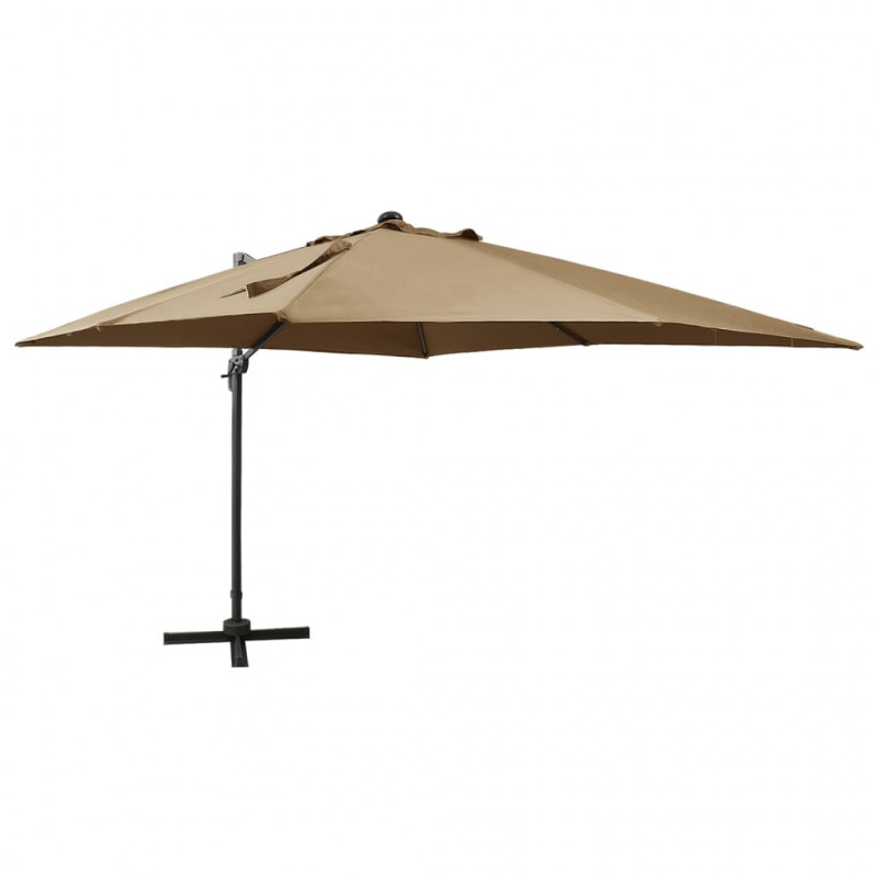 Parasol wiszący z lampkami LED i słupkiem, 300 cm, taupe