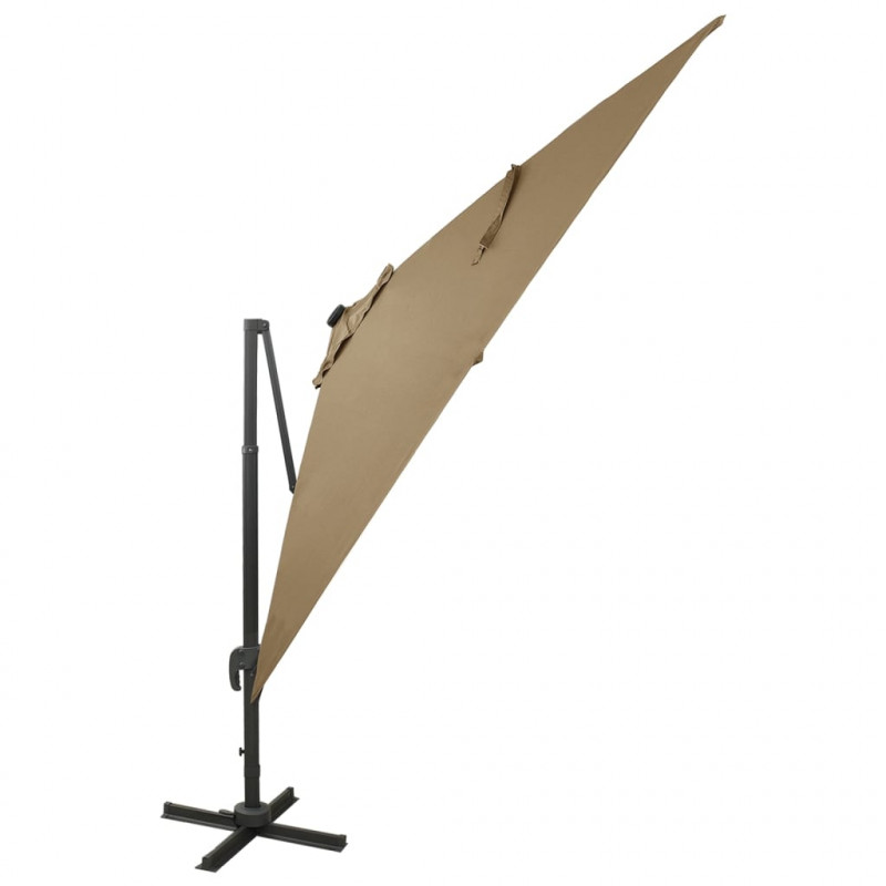 Parasol wiszący z lampkami LED i słupkiem, 300 cm, taupe