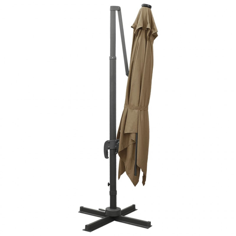 Parasol wiszący z lampkami LED i słupkiem, 300 cm, taupe