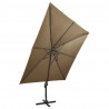 Parasol wiszący z lampkami LED i słupkiem, 300 cm, taupe