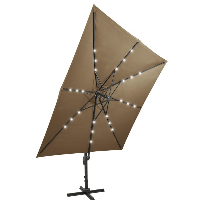 Parasol wiszący z lampkami LED i słupkiem, 300 cm, taupe