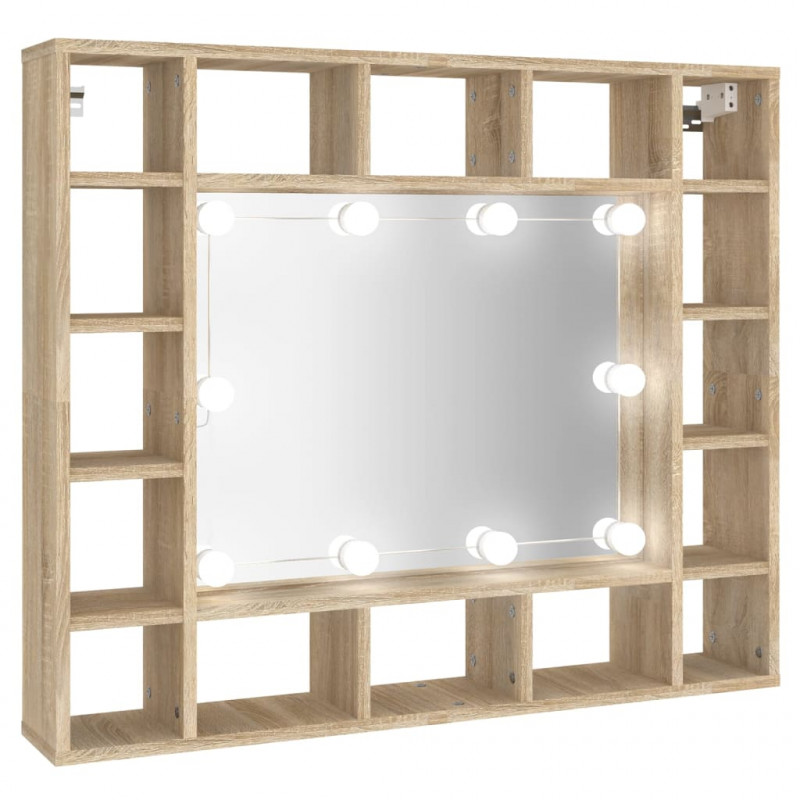 Szafka z lustrem i oświetleniem LED, dąb sonoma, 91x15x76,5 cm