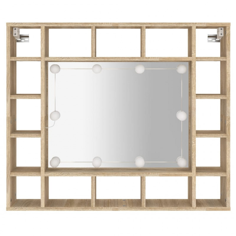 Szafka z lustrem i oświetleniem LED, dąb sonoma, 91x15x76,5 cm