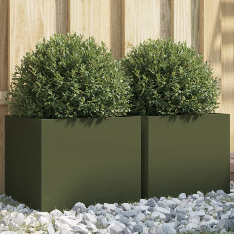 Donice, 2 szt., oliwkowa, 32x30x29 cm, stal