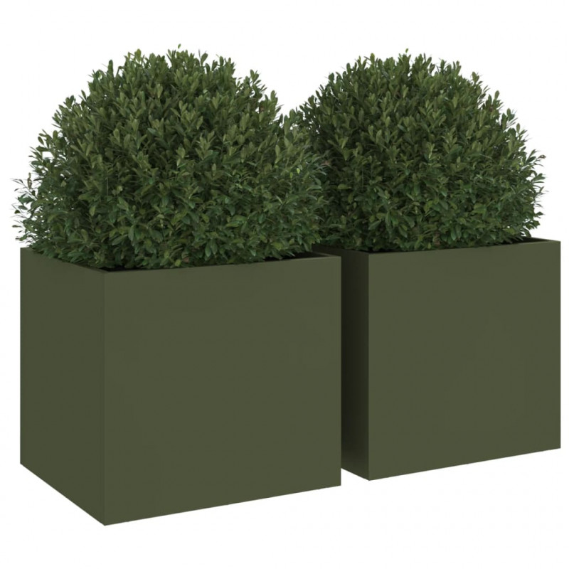 Donice, 2 szt., oliwkowa, 32x30x29 cm, stal