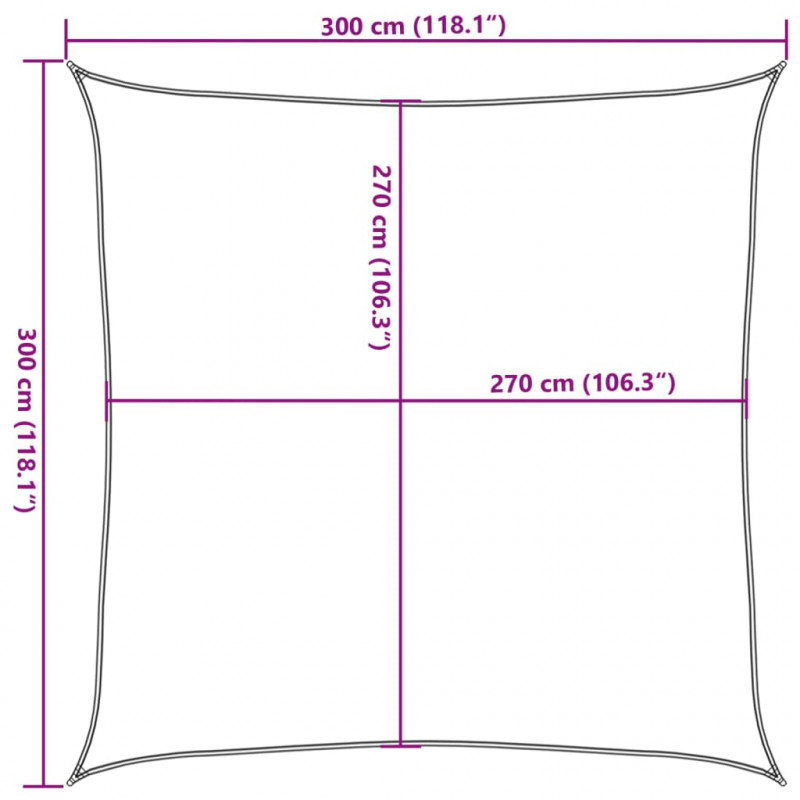 Żagiel przeciwsłoneczny, 160 g/m², piaskowy, 3x3 m, HDPE