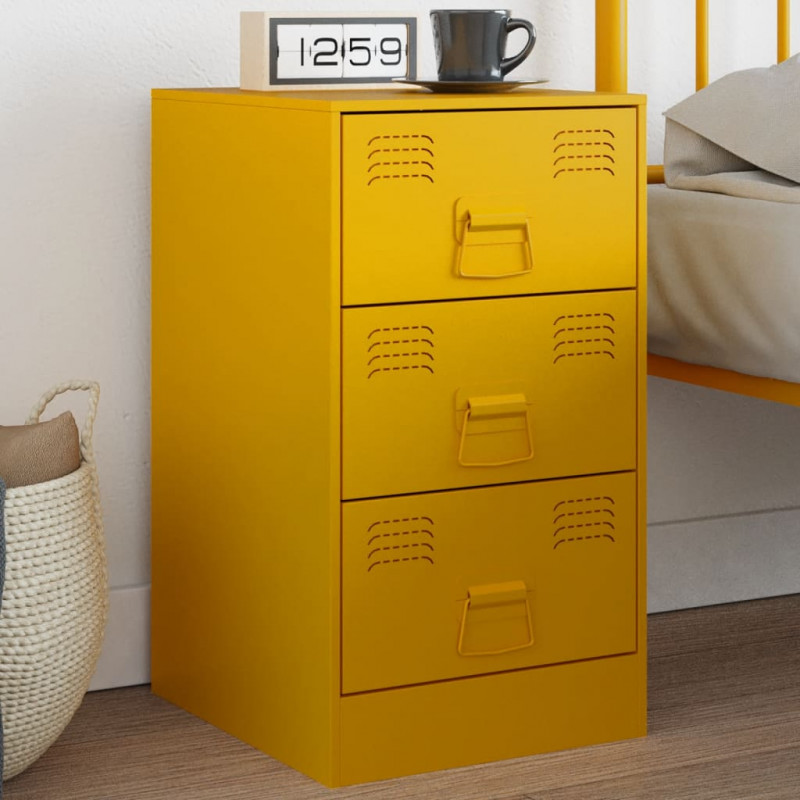 Szafki nocne, 2 szt., musztardowe, 34,5x39x62 cm, stal