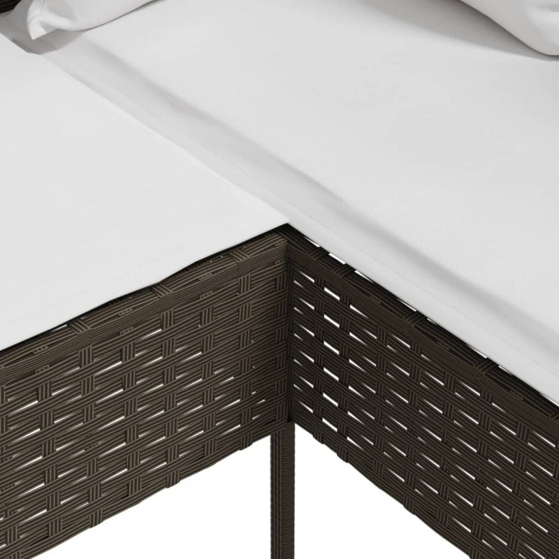Sofa w kształcie litery L, z poduszkami, polirattan, brązowa