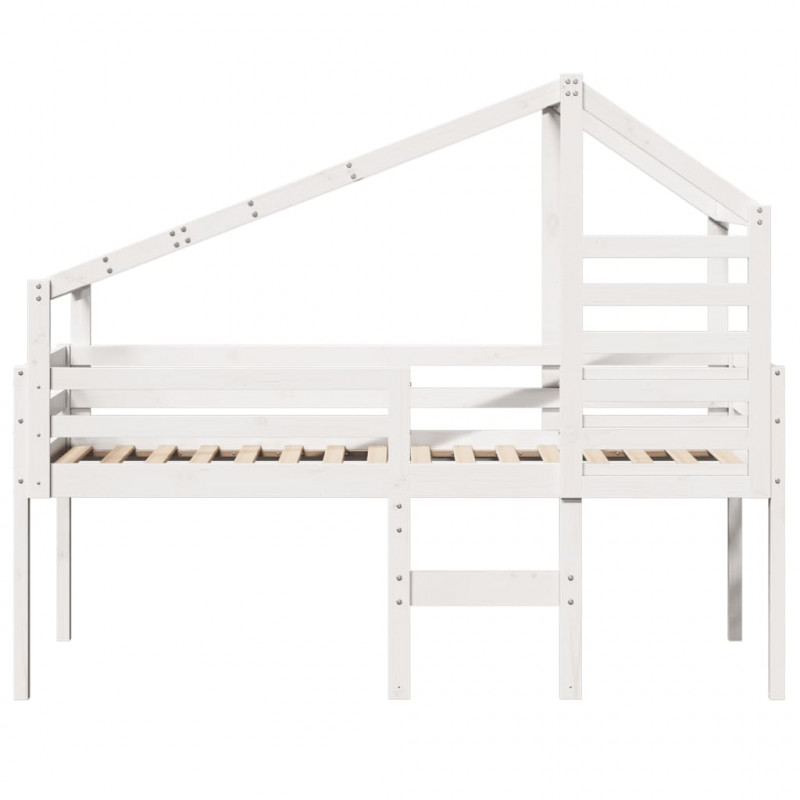 Wysokie łóżko z dachem, białe, 75x190 cm, lite drewno sosnowe