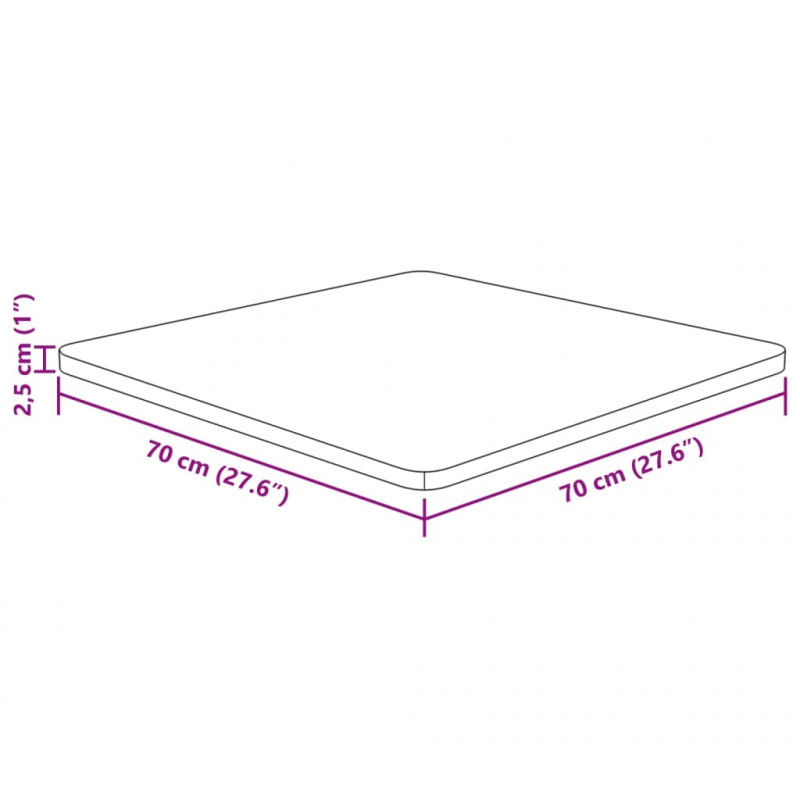 Kwadratowy blat do stolika, 70x70x2,5 cm, surowe drewno dębowe