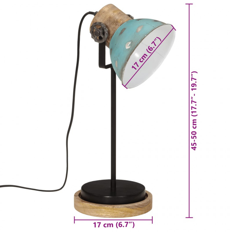 Lampa stołowa, 25 W, postarzany niebieski, 17x17x50 cm, E27
