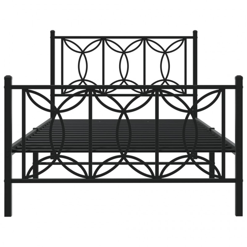 Metalowa rama łóżka z wezgłowiem i zanóżkiem, czarna, 100x200cm