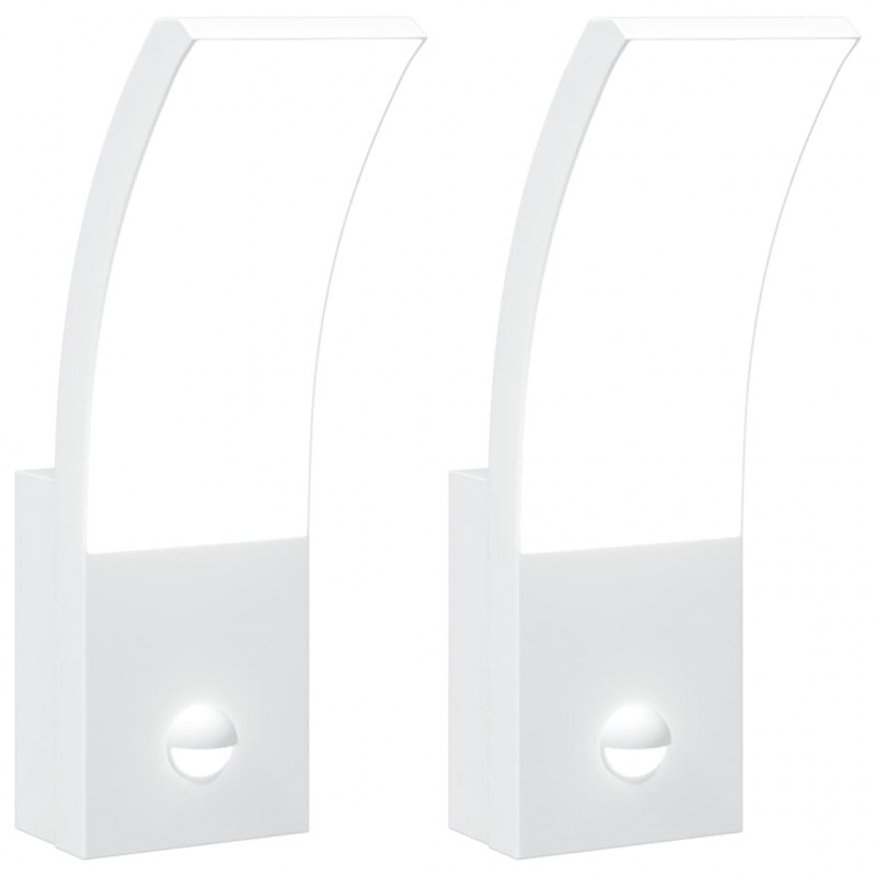 Zewnętrzne kinkiety LED z czujnikami, 2 szt., białe, aluminium