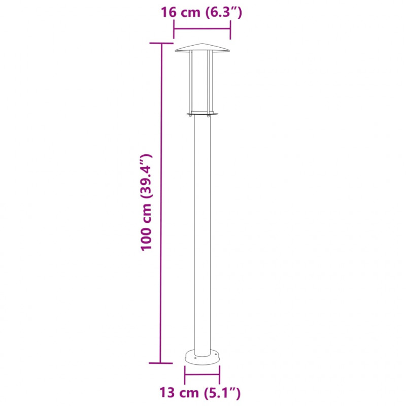Lampa ogrodowa na słupku, czarna, 100 cm, stal nierdzewna