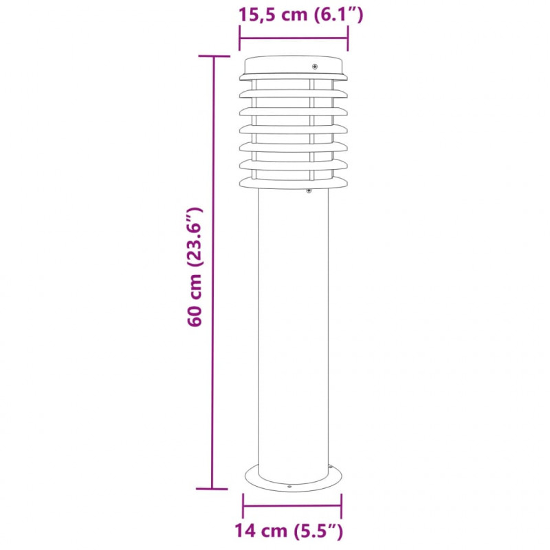 Lampa ogrodowa na słupku, srebrna, 60 cm, stal nierdzewna