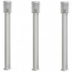 Lampy ogrodowe na słupku, 3 szt., srebrne, 110 cm, stal