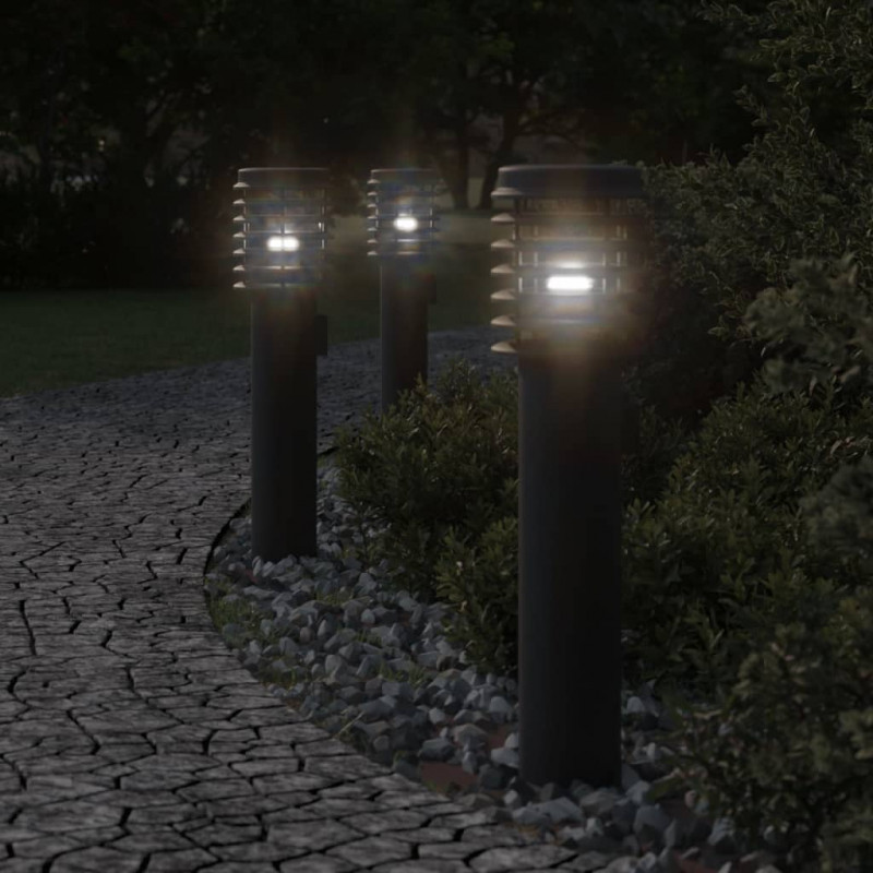Lampy ogrodowe na słupku, 3 szt., czarne, 60 cm, stal