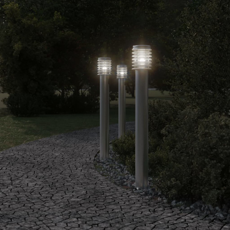 Lampy ogrodowe na słupku, z gniazdkiem, 3 szt., srebrne, 110 cm