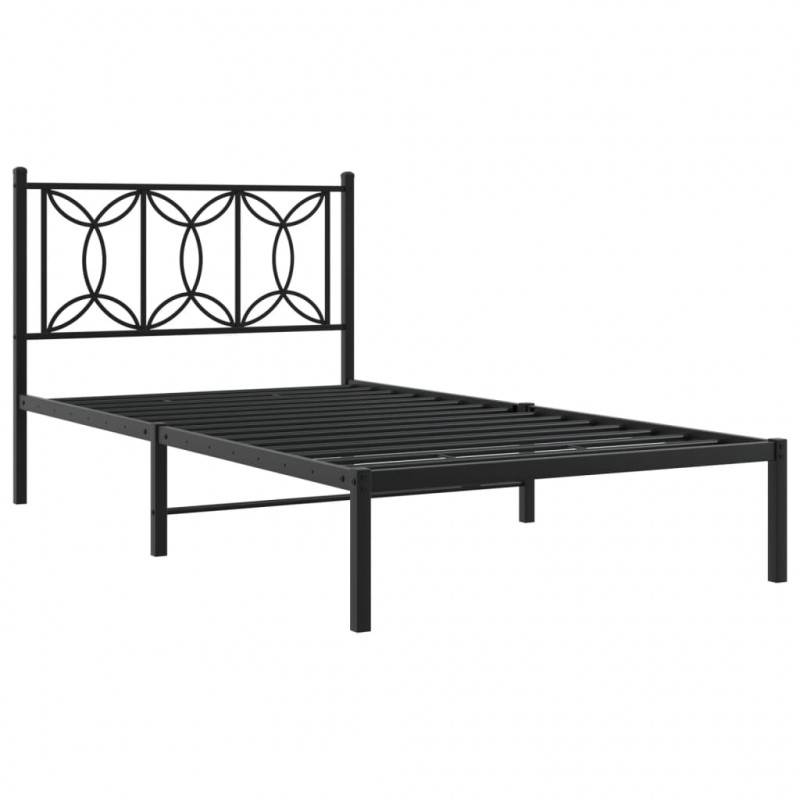 Metalowa rama łóżka z wezgłowiem, czarna, 100x190 cm