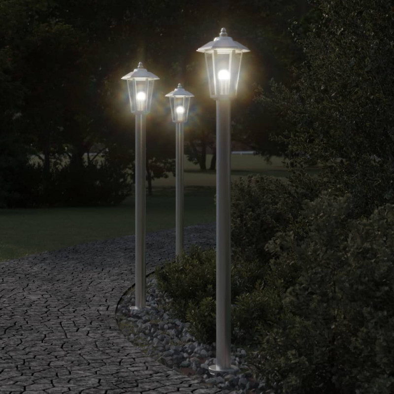 Lampa ogrodowa na słupku, srebrna, 120 cm, stal nierdzewna