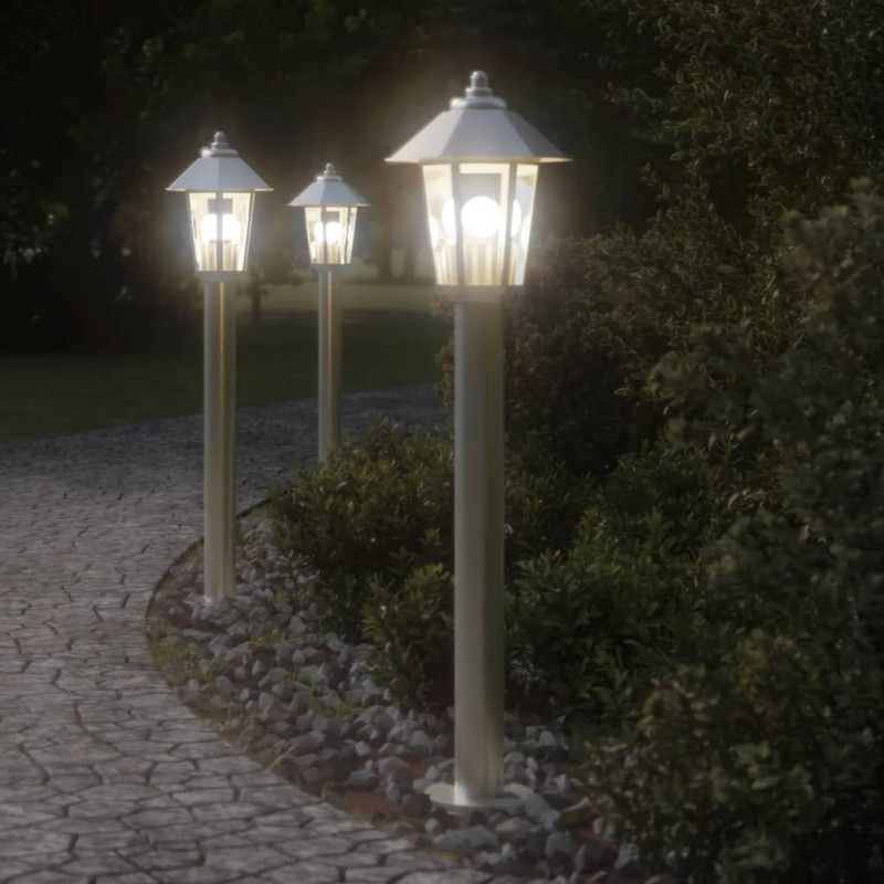 Lampa ogrodowa na słupku, srebrna, 80 cm, stal nierdzewna