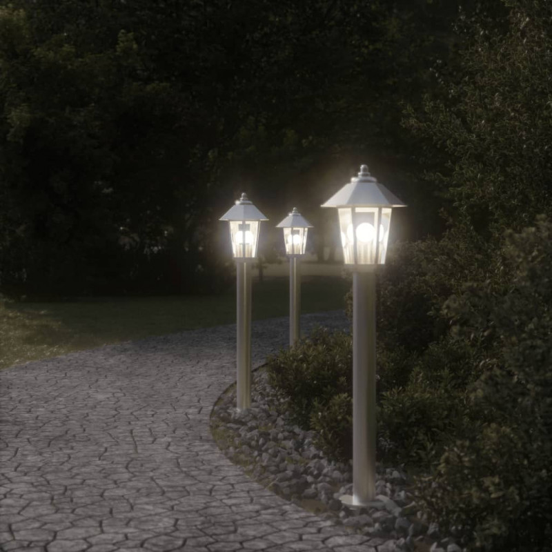 Lampa ogrodowa na słupku, srebrna, 80 cm, stal nierdzewna