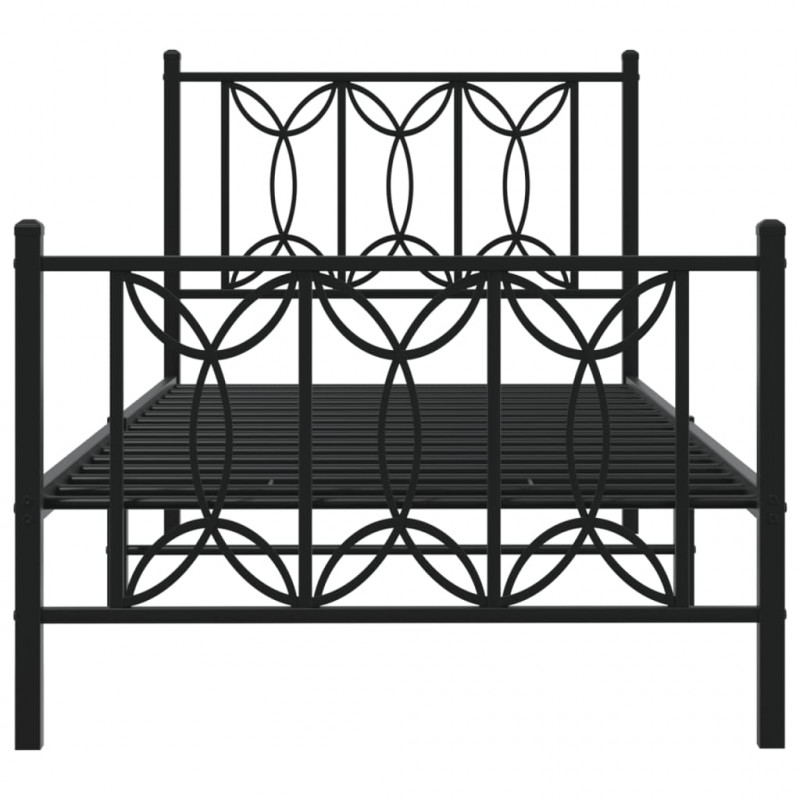 Metalowa rama łóżka z wezgłowiem i zanóżkiem, czarna, 75x190 cm