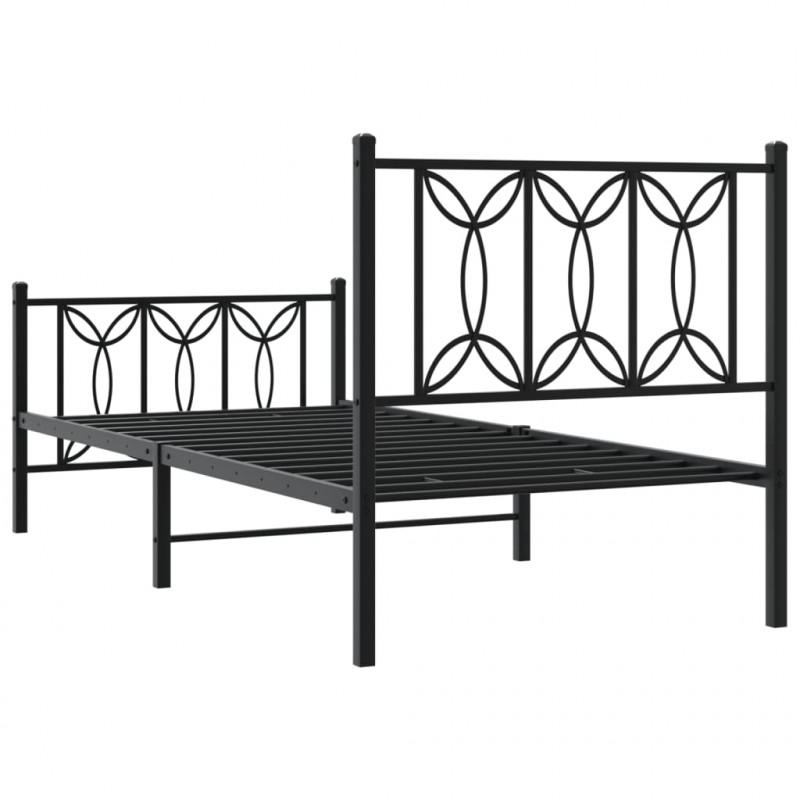 Metalowa rama łóżka z wezgłowiem i zanóżkiem, czarna, 75x190 cm