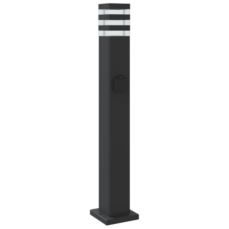 Zewnętrzna lampa stojąca z gniazdkiem, czarna, 80 cm, aluminium